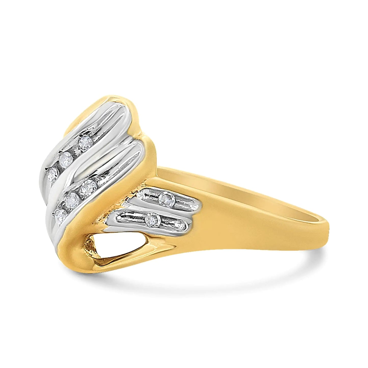 10K Yellow and White Gold 1/15 Cttw Round-Cut Diamond Bypass Ring (I2 Color, I-J Clarity)