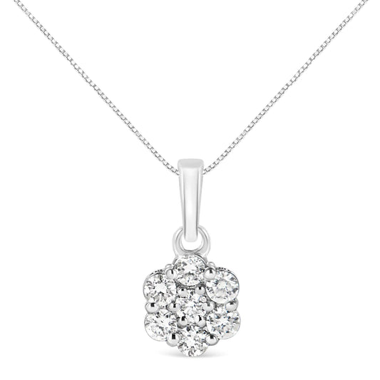 14KT White Gold 1/2 cttw Diamond Floral Cluster Pendant Necklace (HI, SI2-I1)