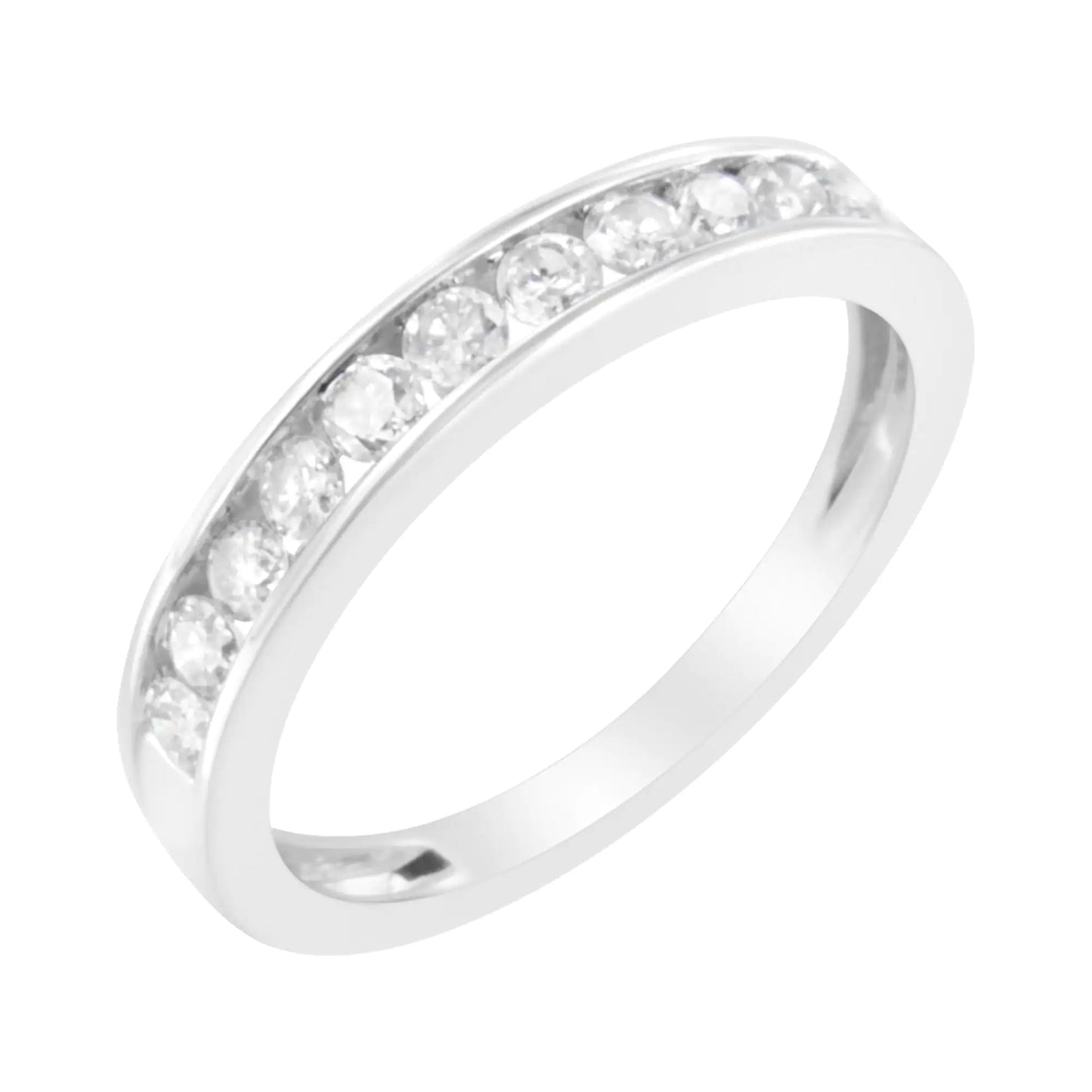 IGI Certified 1/2 Cttw Diamond 10K White Gold Channel Set Band Style Ring (J-K Color, I2-I3 Clarity)