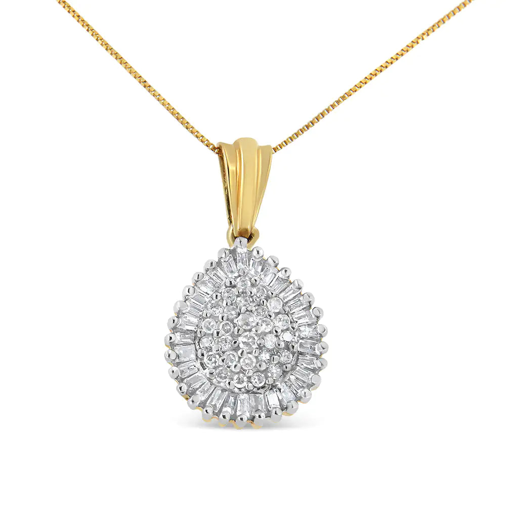 10K Gold 1/2 Cttw Round and Bagutte-Cut Diamond Teardrop 18" Pendant Necklace (J-K Color, I1-I2 Clarity)