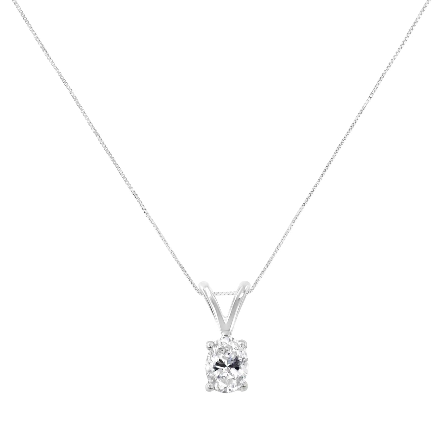 IGI Certified 10KT White Gold Diamond Oval Pendant Necklace (1/5 cttw, H-I Color, I1)
