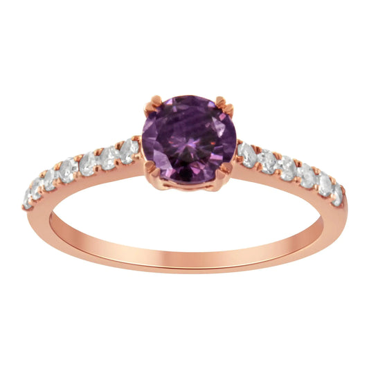 10K Rose Gold 1/4 Cttw Diamond and 6MM Gemstone Halo Ring(H-I Color, I1-I2 Clarity)