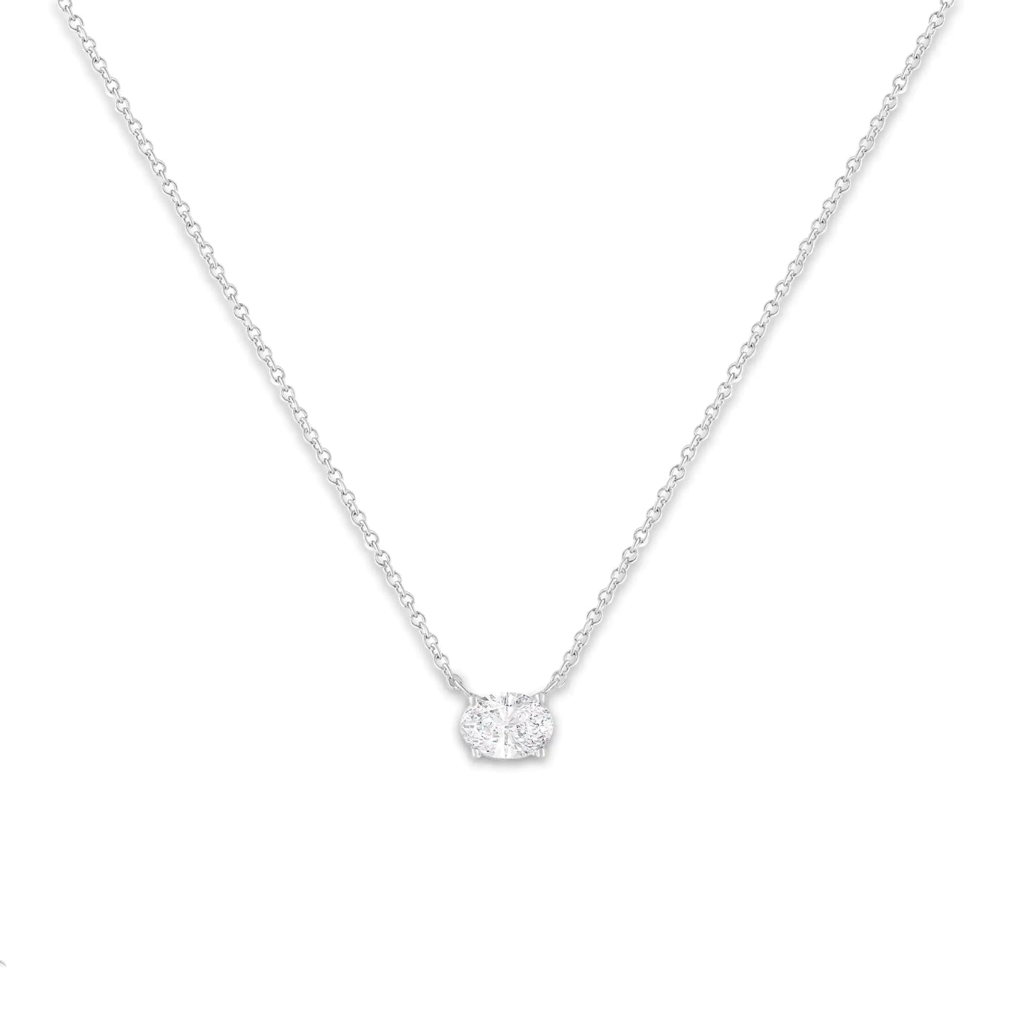 IGI Certified 10K White Gold 1/2 cttw Lab Grown Oval Shape Solitaire Diamond East West 18" Pendant Necklace (E-F Color, VS1-VS2 Clarity)