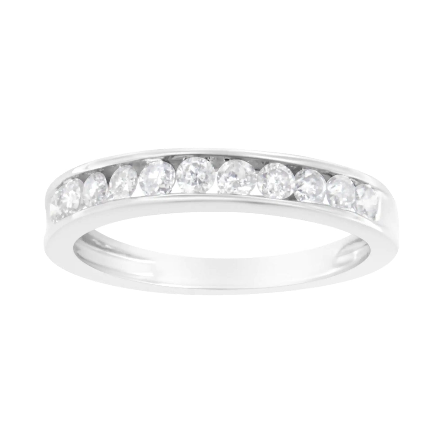 IGI Certified 1/2 Cttw Diamond 10K White Gold Channel Set Band Style Ring (J-K Color, I2-I3 Clarity)