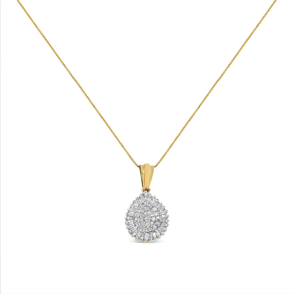 10K Gold 1/2 Cttw Round and Bagutte-Cut Diamond Teardrop 18" Pendant Necklace (J-K Color, I1-I2 Clarity)